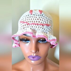 Smiley Hat,  Crocheted Bonnet , One Size